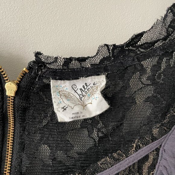 Free People Floral Lace Ruffles Accent Scoop Neck Casual Blouse Black Small - Picture 6 of 6